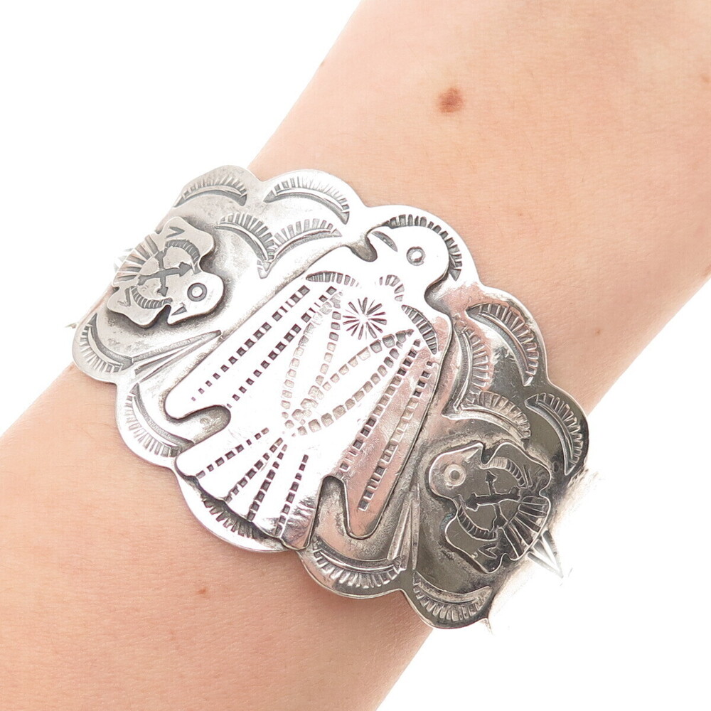 Old Pawn 925 Sterling Silver Vintage Thunderbird Adjustable Tribal Bracelet 7"
